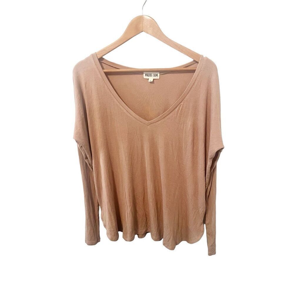 Malibu Bum Tan Ribbed‎ V-Neck Long Sleeve Shirt